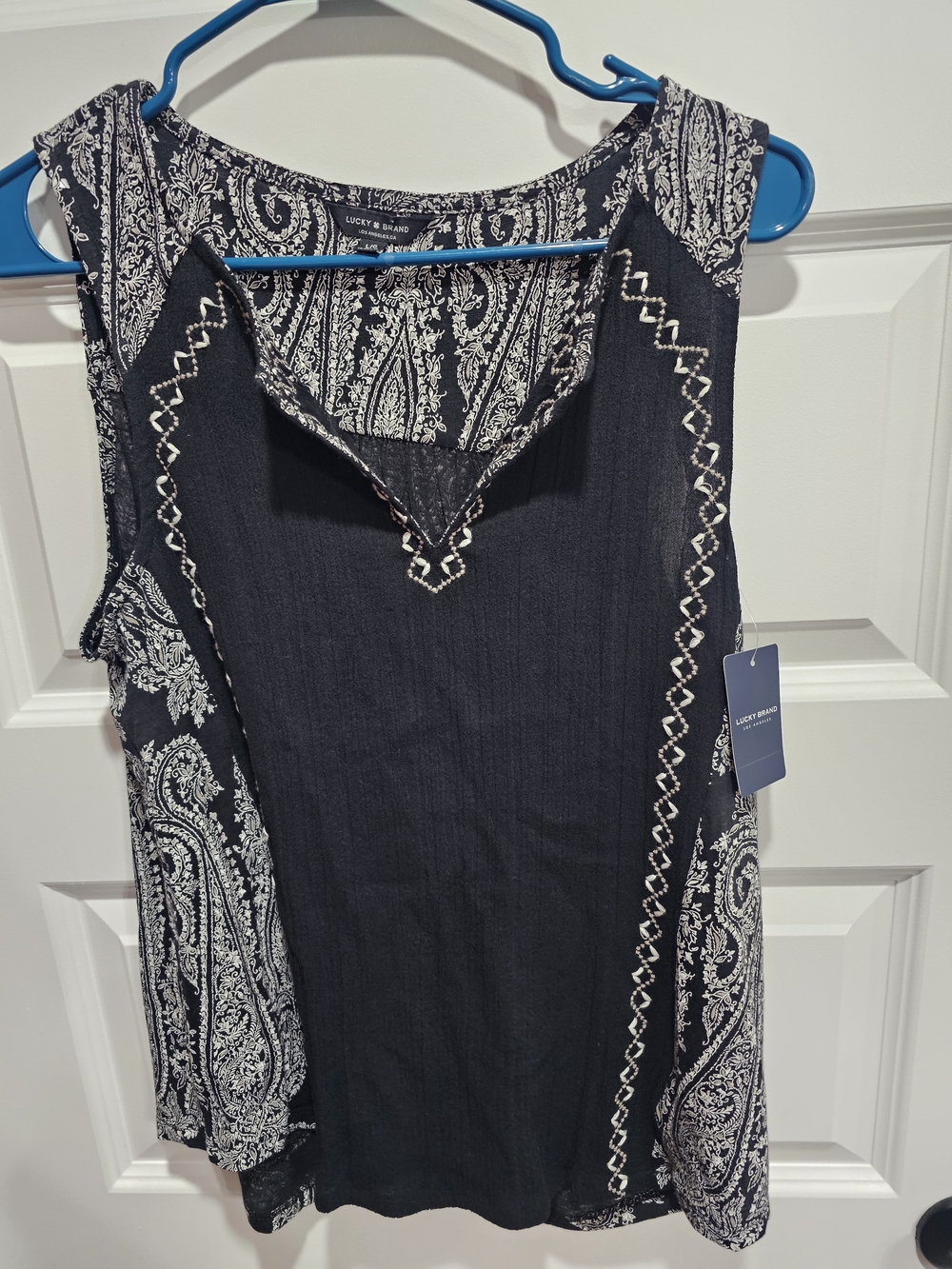 Lucky Brand Black and White Paisley Sleeveless Tank